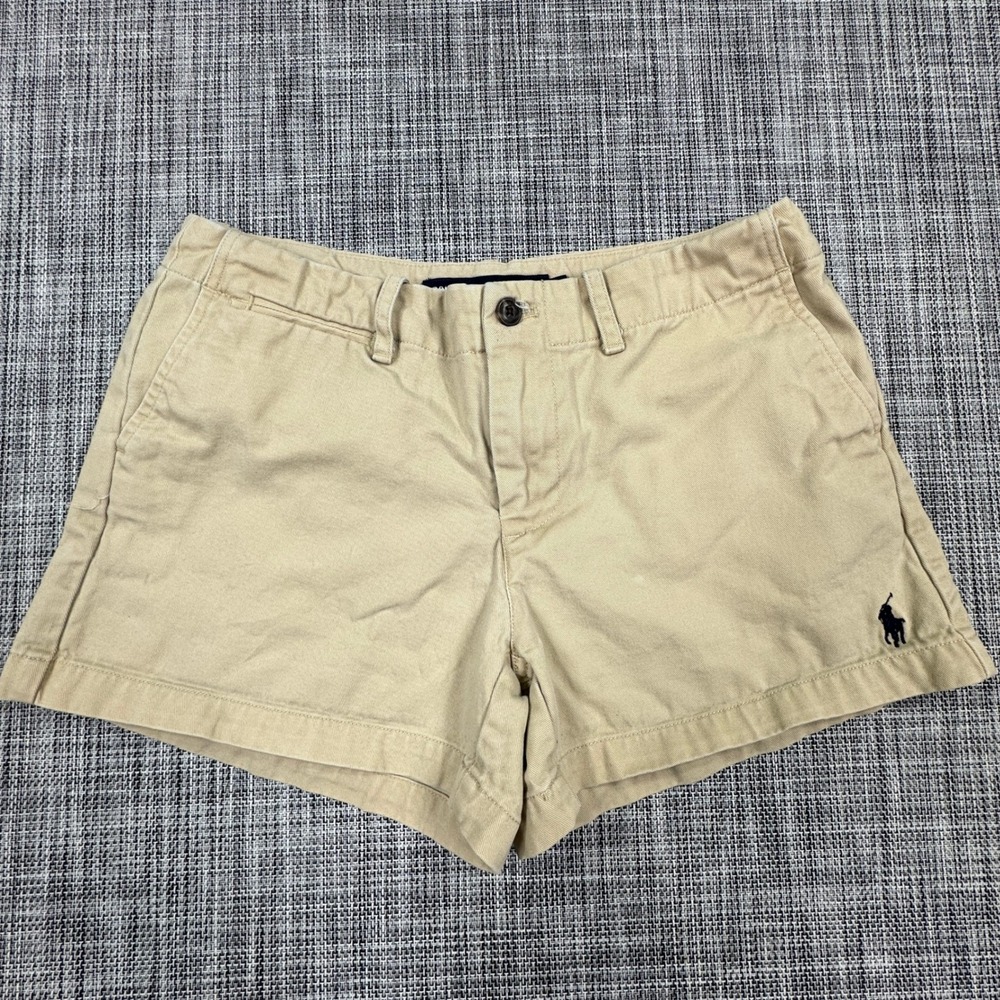 Ralph Lauren Sport Womens Chino Shorts Khaki Tan Cotton Embroidered Pony Size 2